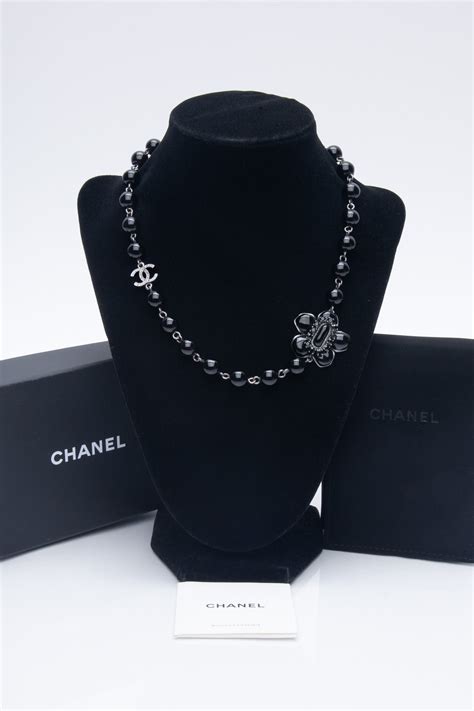 chanel long black beaded cc logo necklace|chanel necklace official website.